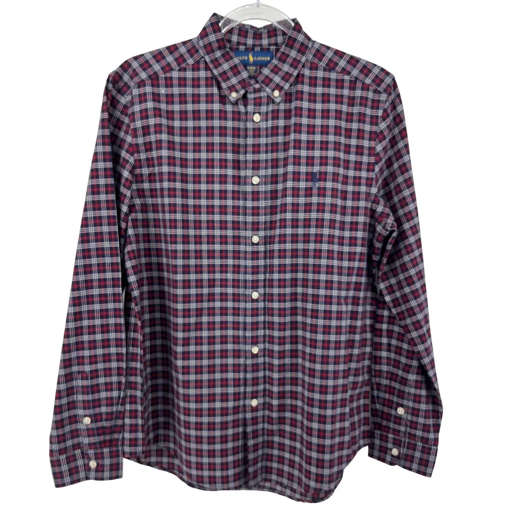 Boys Ralph Lauren‎ Plaid Button Down Shirt Long Sleeve Size XL 18-20 Navy Red